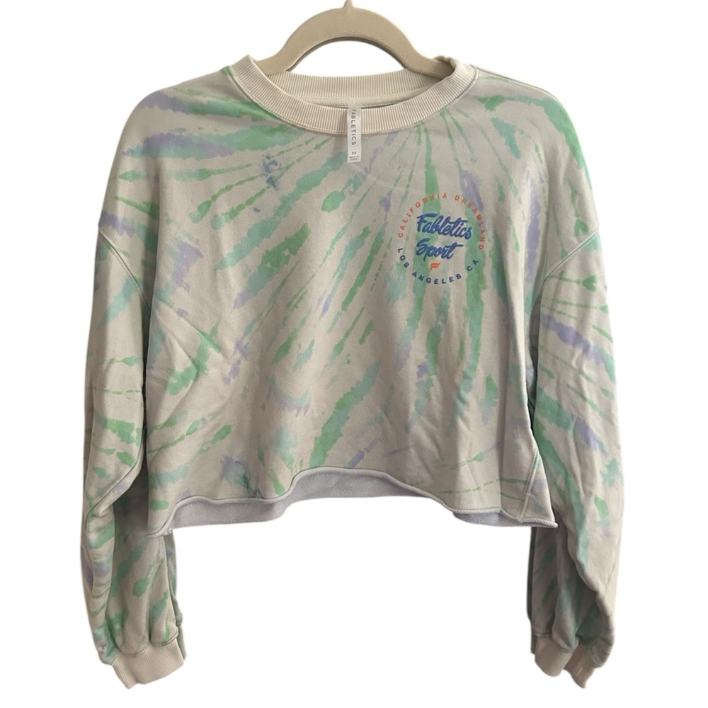 Fabletics Tie-Dye Cropped Sweatshirt‎ - Green and Purple Oversized Size Medium